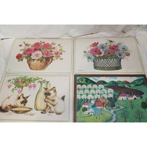 Lot of 4 Chuck Ripper Reversible Placemats Americamark Cat Floral Farm 12"X17"